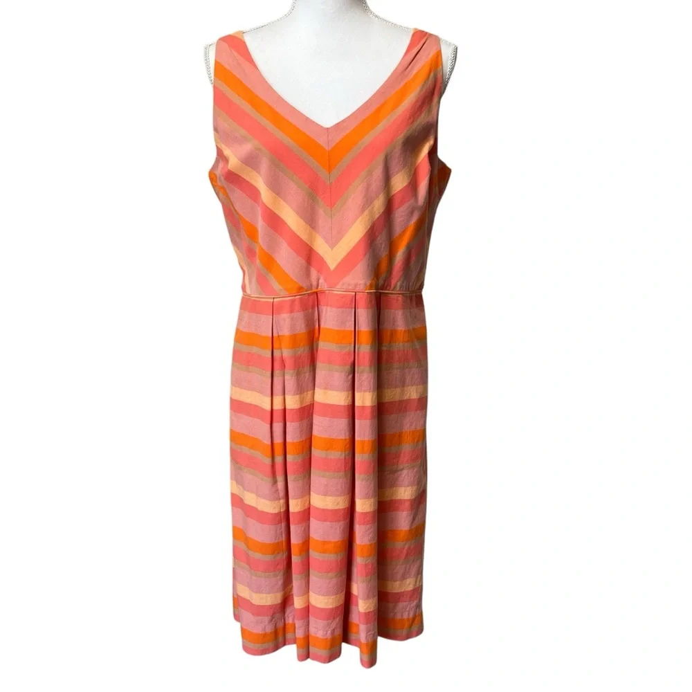 Lands End Striped Fit & Flare Sleeveless Dress Pink & Orange Sundress Size 12 - Picture 1 of 15